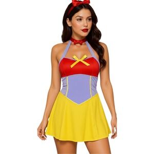New Medium Snow White Adult Halloween Costume Disney Mini Dress‎ Princess Sexy